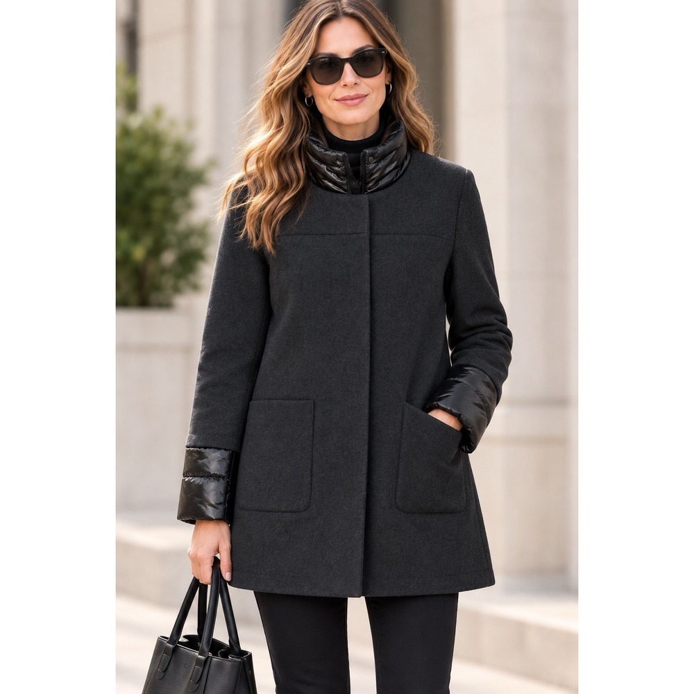 French Connection NWT Mixed Media Trench Coat Charcoal / Black size S